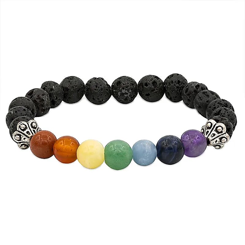 pulsera chakras de piedra lava elastica 0.8cm